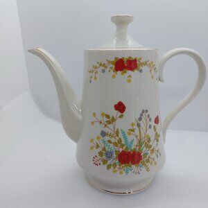 Vintage 8 1/2" Teapot Made By Budlet Fine China Cream Color With Floral Design